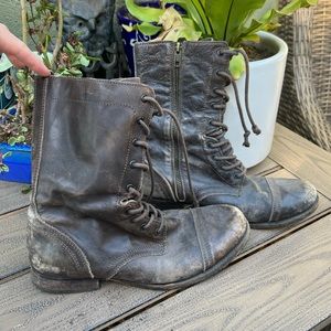 ALLSAINTS combat boots / size zip / brown leather distressed / size 8 / 41 euro